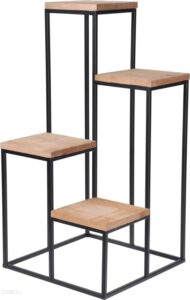 Home Styling Collection Kwietnik metalowy z miejscem na 4 doniczki 67cm czarny z drewnianym blatem