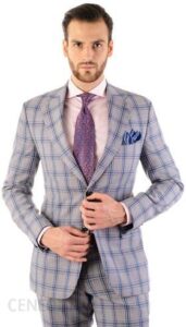 M&M Suits Garnitur Męski W Niebieską Kratę Windowpane Genua Szary