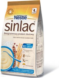 Nestle Sinlac Bezglutenowy Produkt Zbożowy Bez Dodatku Cukru dla niemowląt po 4 Miesiącu 300g