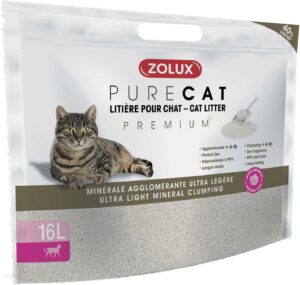 Zolux Żwirek Dla Kota Purecat Mineralny Zbrylający Ultralekki Premium 16L